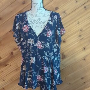 Torrid Navy Blue Floral Blouse